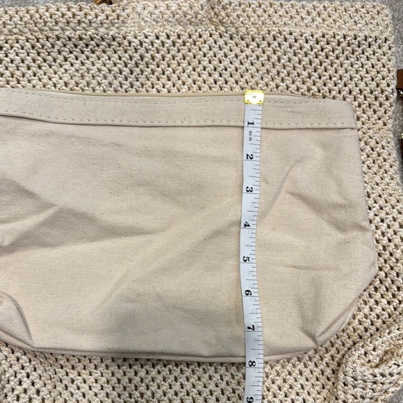 Cream and Brown Crescent Shoulder Bag with Bamboo Accent - Picture 6 of 6